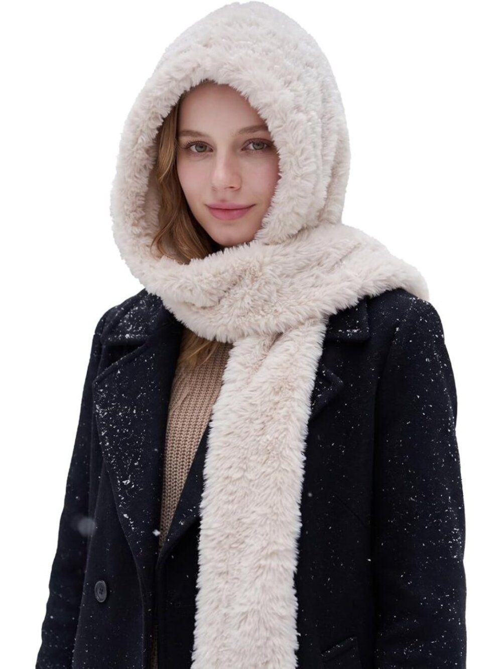 Cozy Fuzzy Hooded Scarf for Women - 2-in-1 Plush Neck Warmer & Fashion Accessory
